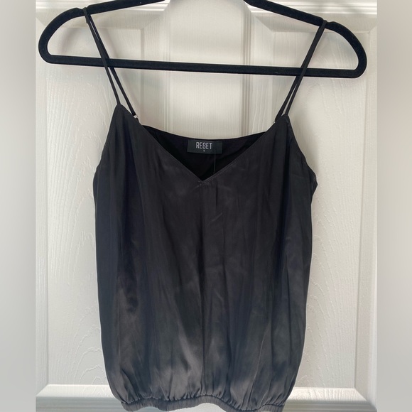 NWT Reset Black Bubble Hem Satin Tank Top - Picture 4 of 8